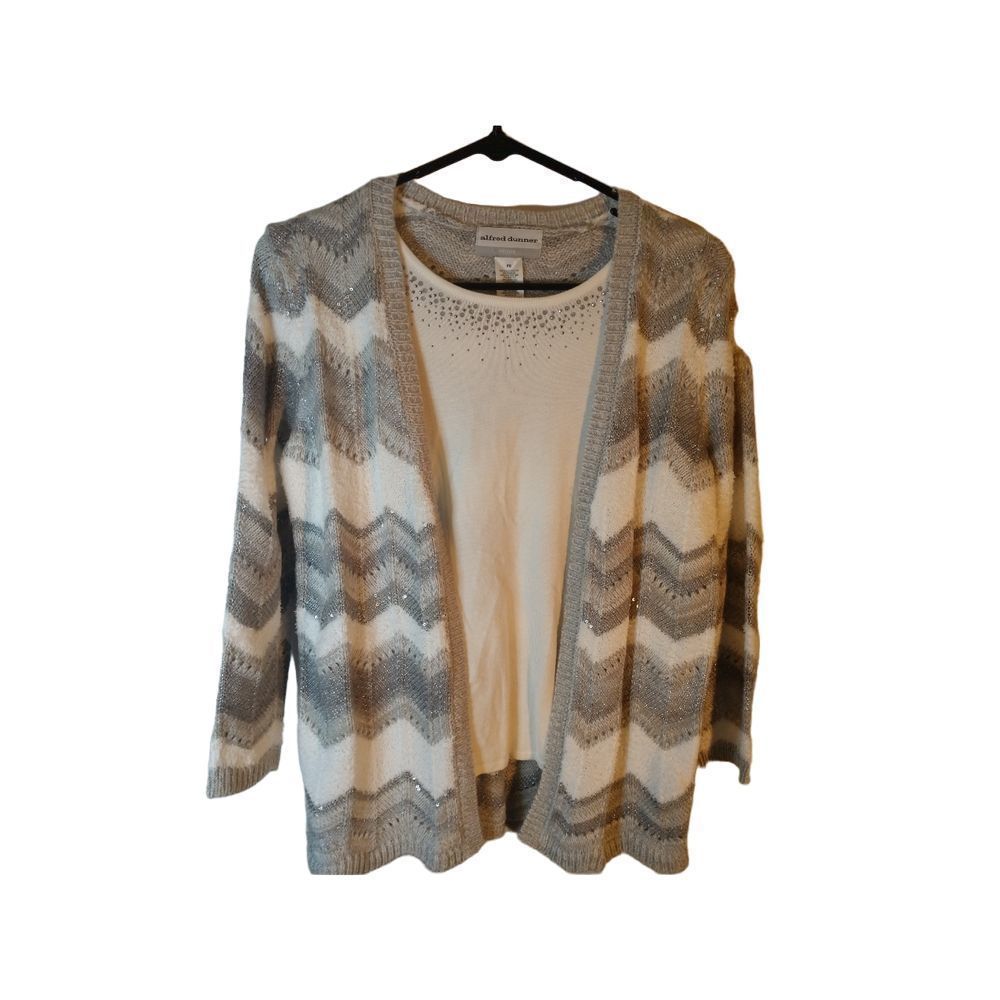 Alfred Dunner Sweater With Shirt Front Grey White Size PS - Picture 1 of 4